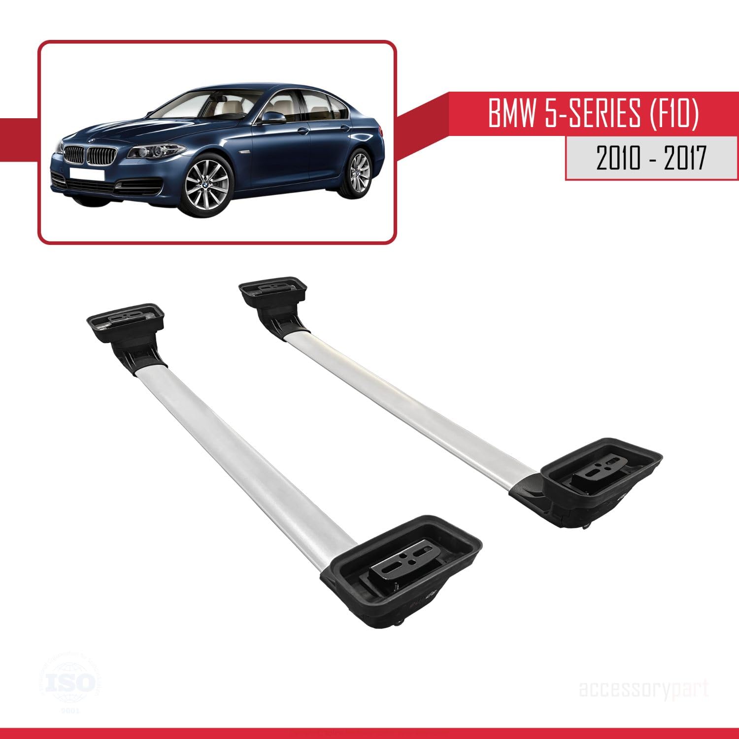 Compatible con BMW Serie 5 (F10) 2010-2017 Modelo Ace-3 Barra de Techo Auto Portaequipajes Barras Transversales Gris Aluminio 2 Barras