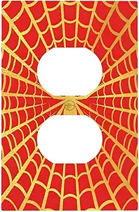 Decorative Outlet Covers Red Background with Golden Spiderweb Spider 1 Gang Duplex Light Switch Cover Plate Unique Wall Plate Electrical Switch Plate Covers for Bedroom Home Decor
