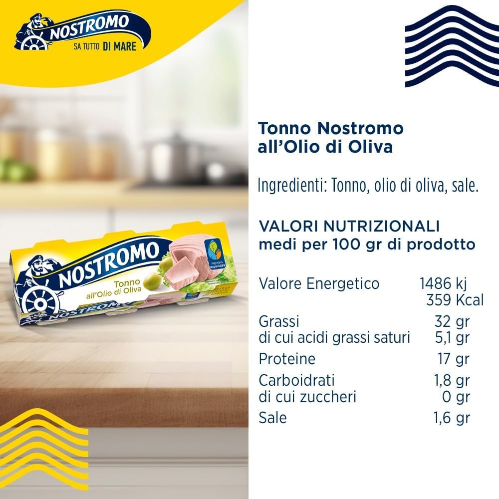 Nostromo - Thunfisch mit Olivenöl, 30x 70gr Dosen. Escort -Format aus 10 Packungen. Proteinquelle ohne Konservierungsmittel + Italian Gourmet polpa 400g