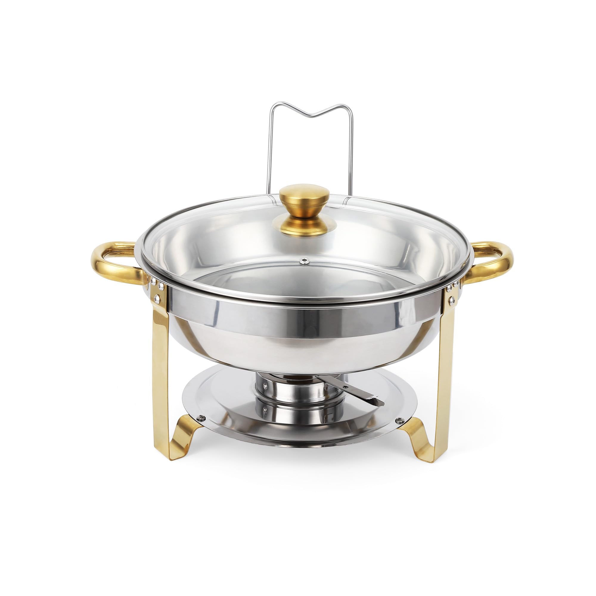 5-Liter-Chafing-Dish-Buffet-Set, 4er-Pack Runde Chafing-Dishes Aus Edelstahl Für Buffets Mit Deckelhalter Und Glasdeckel, Buffet-Serviergeräte Und Warmhaltebehälter Für Partys, Hochzeiten, Abendessen