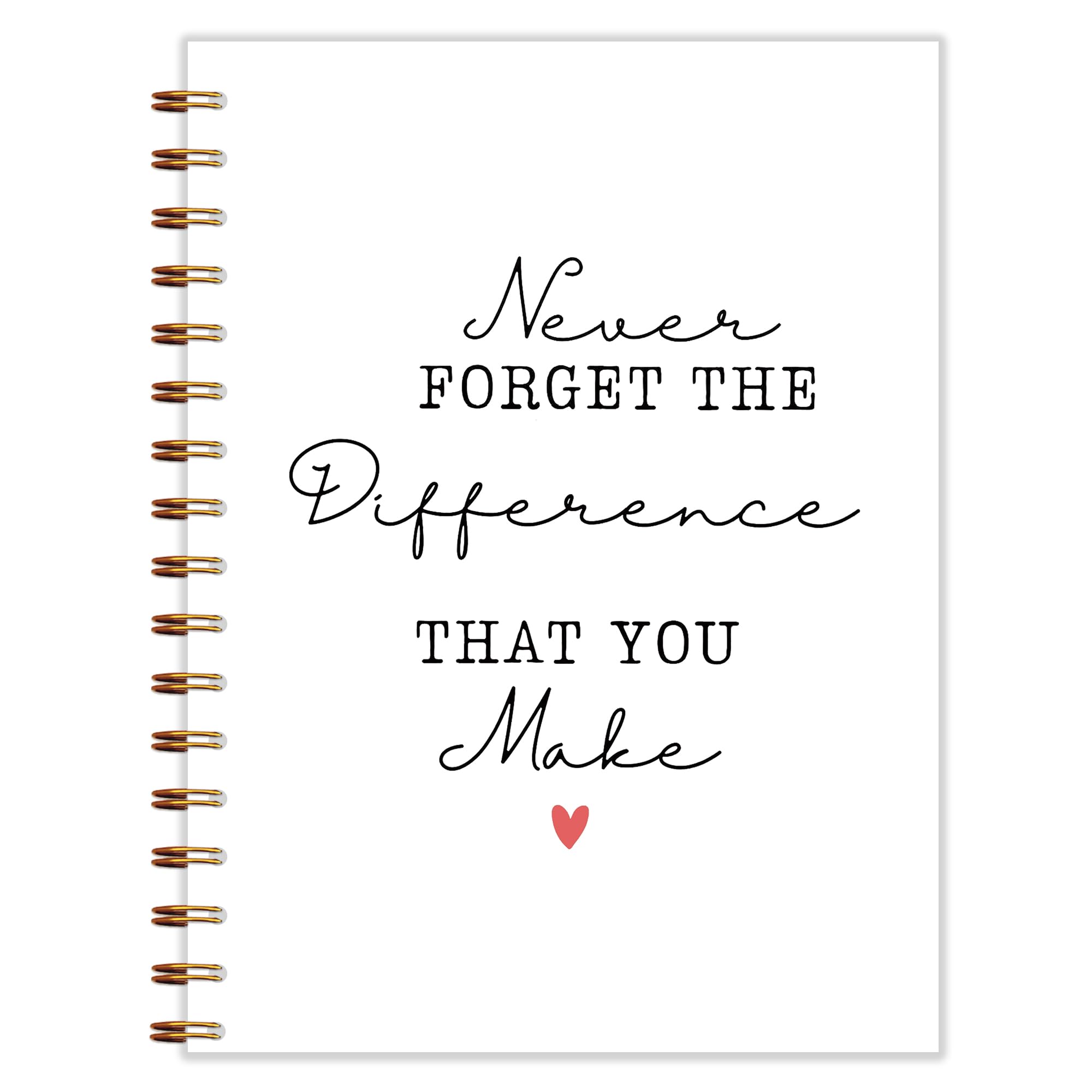 Qnhij Spiralnotizbuch mit der Aufschrift "Never Forget the Difference You Make", 14 x 21 cm, Ruhestand, Abschiedsgeschenk für Kollegen, Chef, Wertschätzungsgeschenke für Kollegen, Tagebuch