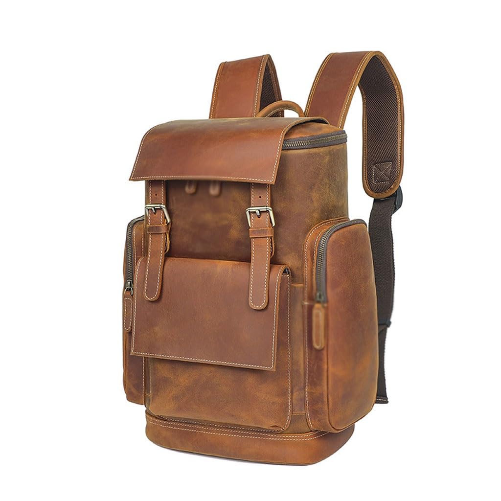 Sac à dos en cuir vintage grande capacité ordinateur portable sac de plein air - 7