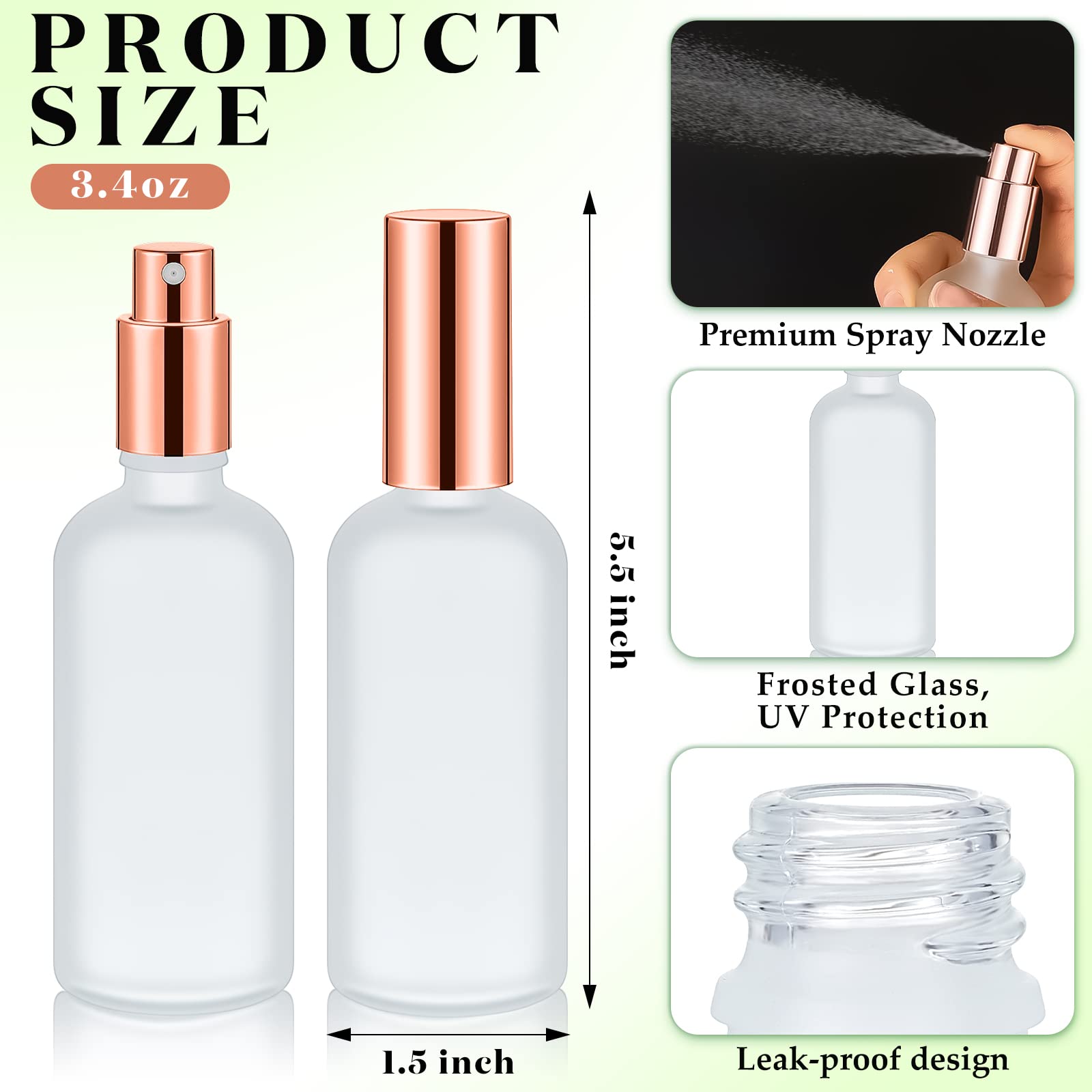 Roshtia 30 flaconi spray in vetro da 96,4 g, trasparenti e vuote, piccole bottiglie riutilizzabili in vetro con pompa nebulizzatrice fine per oli essenziali viso spray per viaggi (oro rosa)