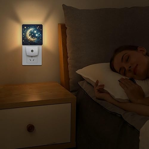 Miniatura 5 de Luz nocturna de luna y cielo estrellado, luces nocturnas enchufables para decoración de pared, para dormitorio, baño, pasillo, cocina, con luz del