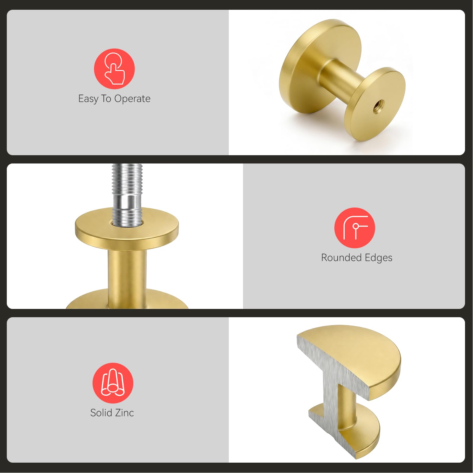 homdiy Paquete de 25 pomos de latón para gabinete, pomos dorados para gabinete, pomos redondos de latón cepillado, pomos dorados para gabinete, pomos dorados para gabinetes de cocina dorados