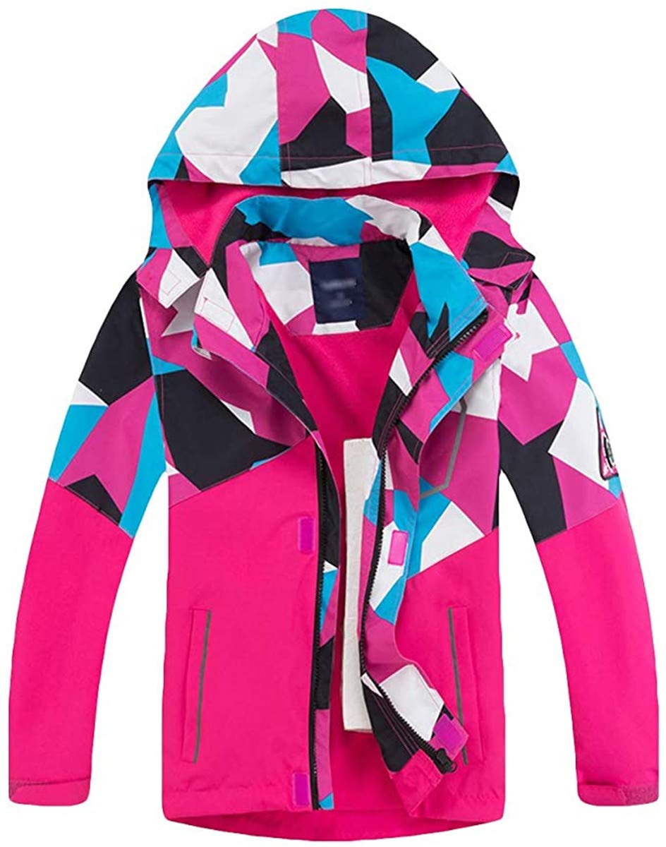 JELEUON Youth Boys Kids Rain Jackets Waterproof Lightweight Hooded Raincoats Lined Softshell Windbreakers for Outdoor