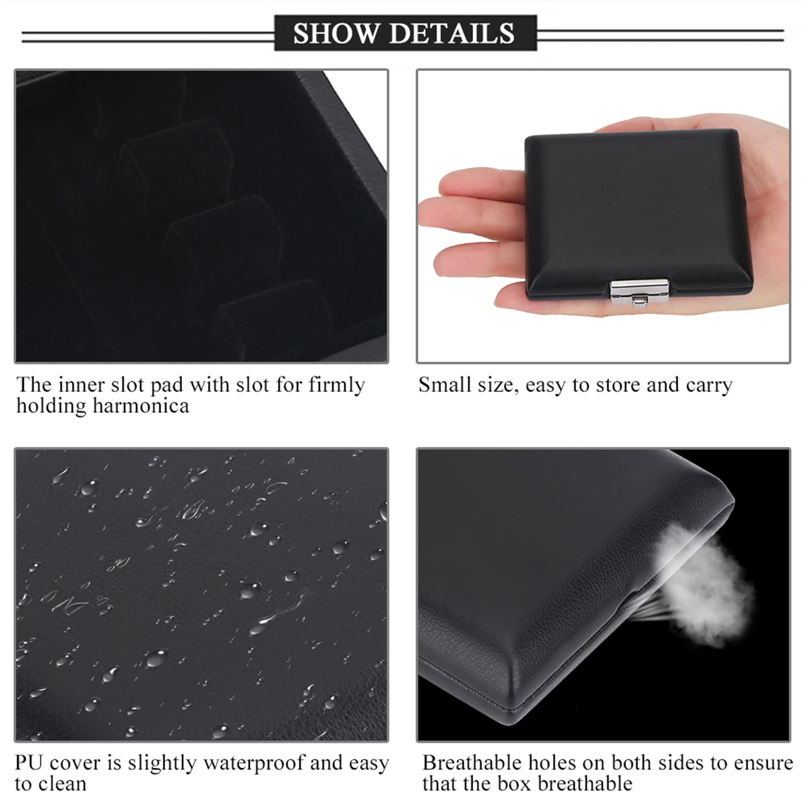 Caja Contenedora de Cañas de Fagot Negro con Cubierta de Cuero PU, Estuche con Ranuras para Cañas de 3 uds.