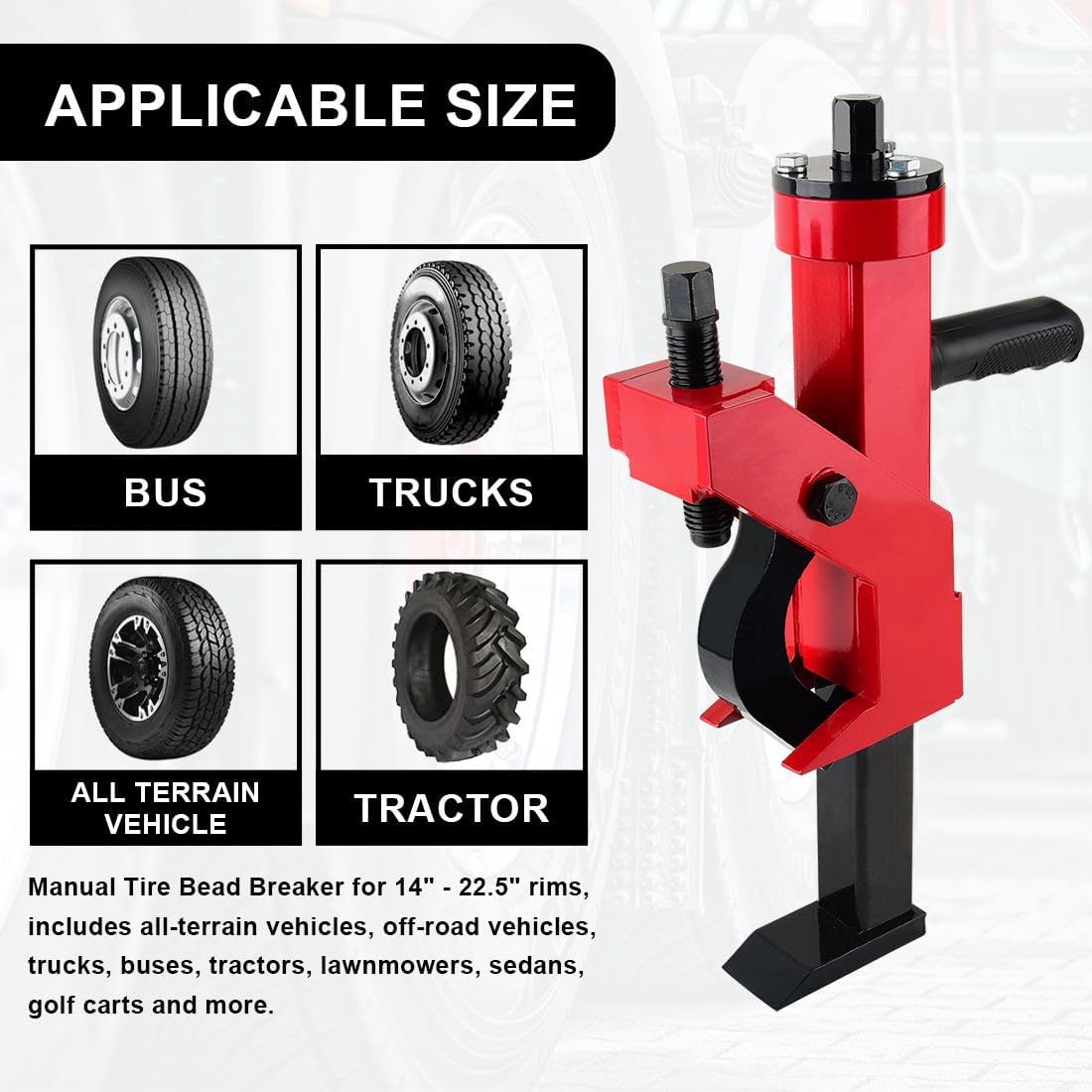 Manual Tire Bead Breaker fit for 14" - 22.5" Rim Tires Adjustable Hammer Tires Changer Tire Removal Tools for ATV SUV Truck Tractors Car and More (Red)