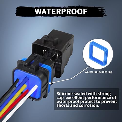 Miniatura 4 de Paquete de 5 conectores de arnés de relé automotriz de 5 pines, 4030 amperios, 12 V CC, resistente al agua, SPDT de 12 AWG SPDT, cables de cobre