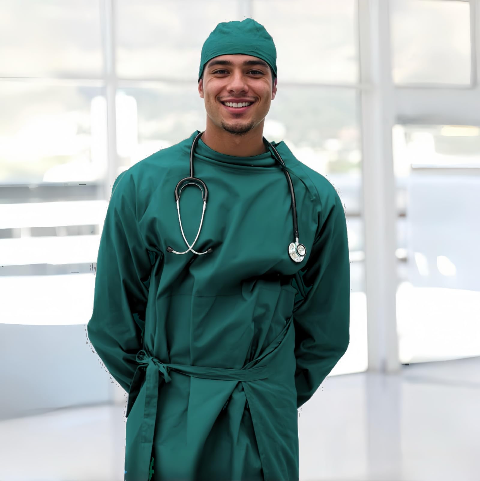 Fluid Resistant Waterproof Medical Gown Washable Reusable Gown with Long Sleeve Unisex Lab Coat Work Uniform Pure Cotton Closing Cuff Pocket Design Full Protection (XL)