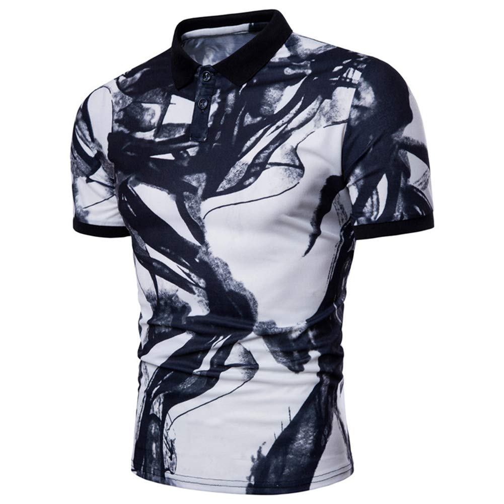 GIrisr Men's Polo Shirt T-Shirt Ink Pattern Short Sleeve