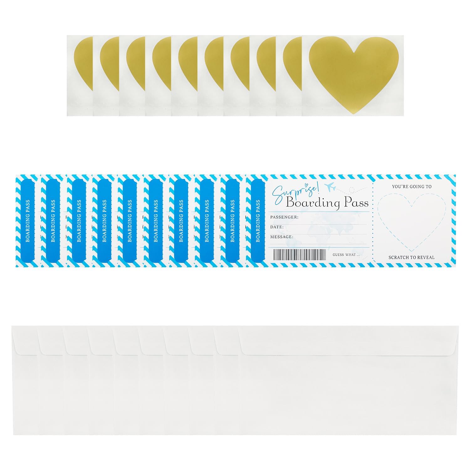 wellrun 10PCS Boarding Pass Scratch Cards,Personalised Travel Surprise Reveal Cards with Envelopes and Scratch Stickers,Unique Holiday Travel Ticket for Spouse Family Lover(Blue)