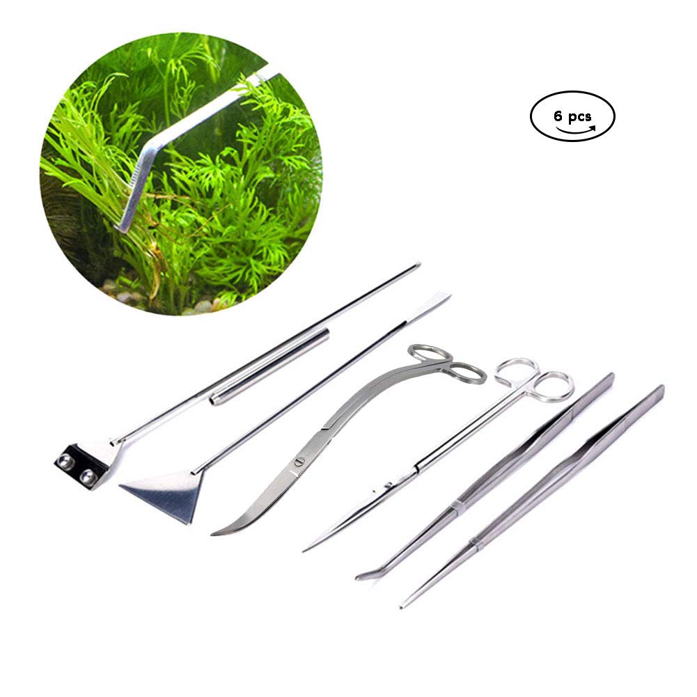 Aquarium Aquascaping 6 en 1 Kit de Tanque de Acuario de Acero Inoxidable, Juego de Herramientas para Acuario de Acero Inoxidable para Tijeras, Espátulas, Pinzas y Cuchillo de Algas
