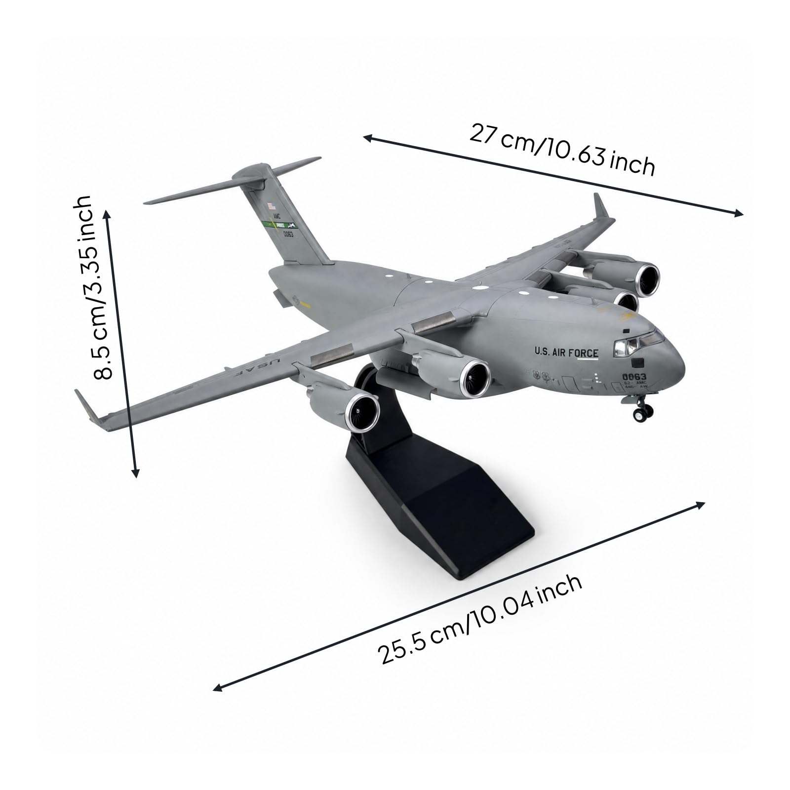 kowaku Modello di Aereo con Supporto da Collezione Modello di Aereo in Fedele Riproduzione in per Ufficio, C-17 Globemaster III USAF 0063