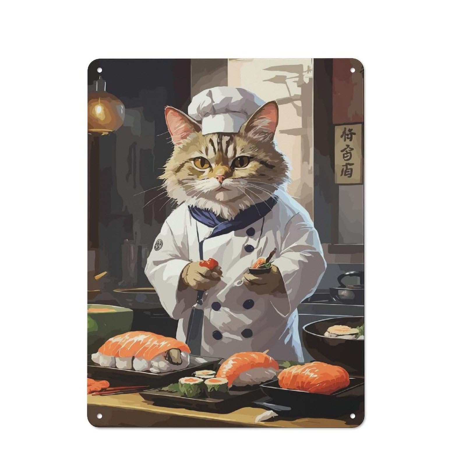 Sushi Cat Chef Japan Printed Metal Sign for Pet Owners, Birthday, Christmas Or Housewarming Gift, 40x30cm