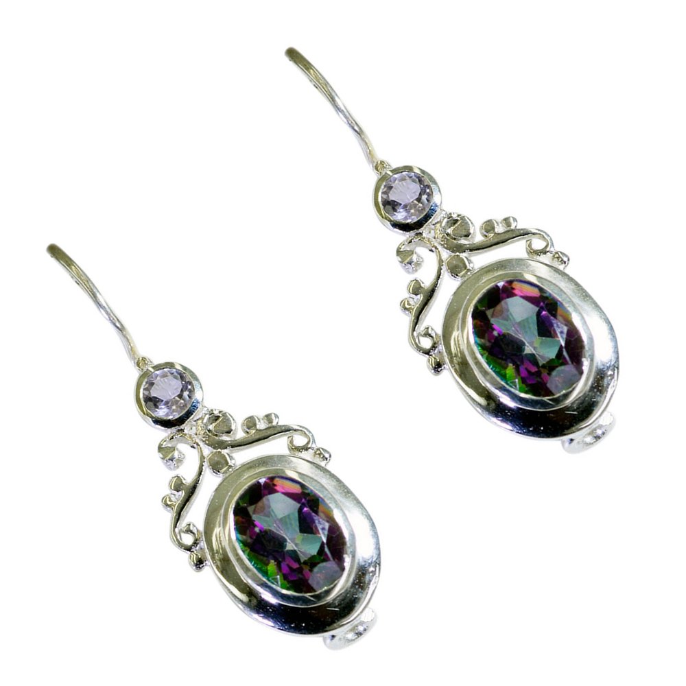 Mystic Quarz Ohrring für Frauen & Mädchen Sterling Silber Oval Cut viktorianischen handgefertigt Schmuck Chakra Heilung