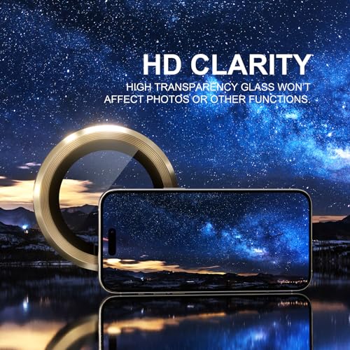 Image of Choiche Compatible for iPhone 15 Pro /iPhone 15 Pro Max Camera Lens Protector, 9H Tempered Glass Camera Cover Screen Protector Metal Ring Decoration Accessories (Gold)