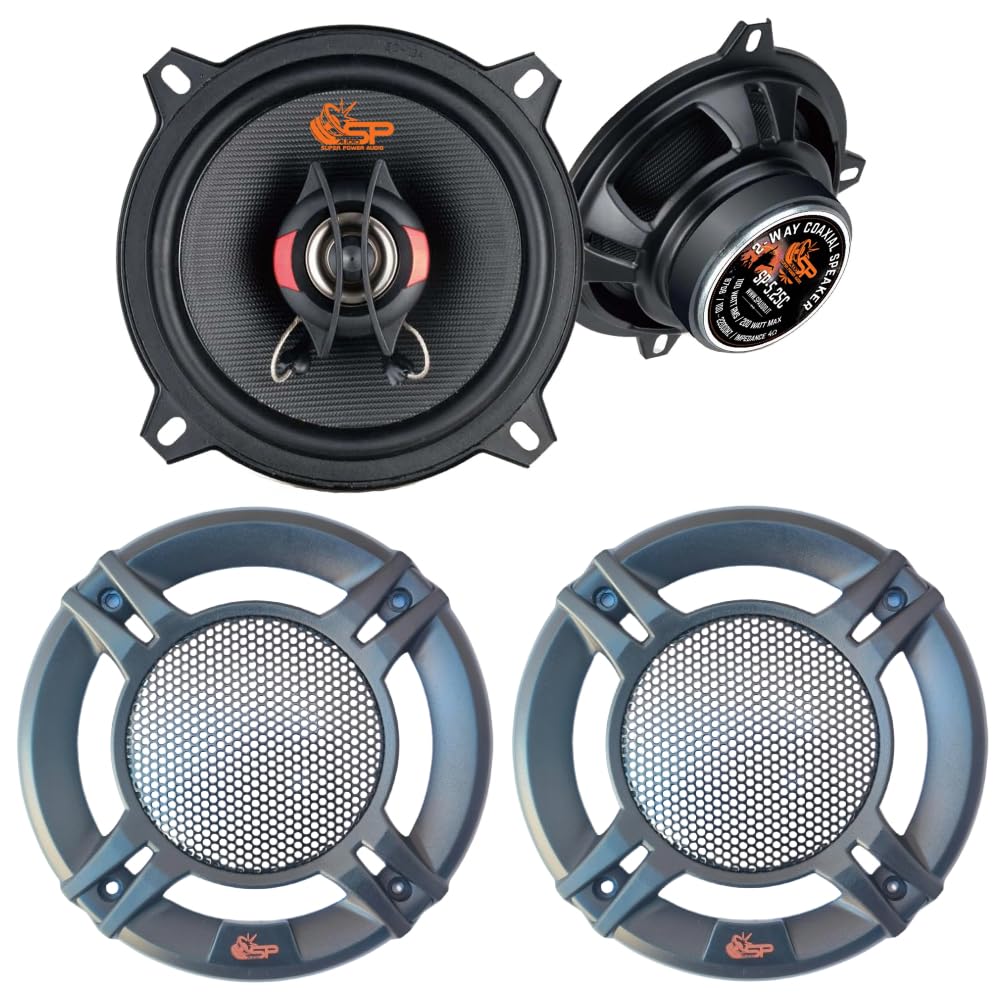 SP Audio 2 SP-5.25C Altavoces coaxiales de 2 vías de 13 cm 130 mm 5,25", 100 W RMS y 200 W máx., impedancia de 4 ohmios, sensibilidad de 85 dB, para Puertas de Coche, Coches, par