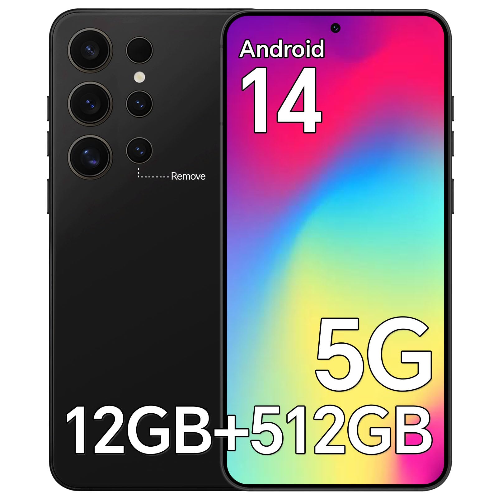 E24 Ultra Unlocked Phones with 5000mAh Battery,Android 14 Mobile Phone,Snapdragon 888 Smartphone Phone,12GB RAM+512GB ROM,3040 * 1440 HD 6.8'' Screen /5G/Dual SIM/GPS/WiFi,Black