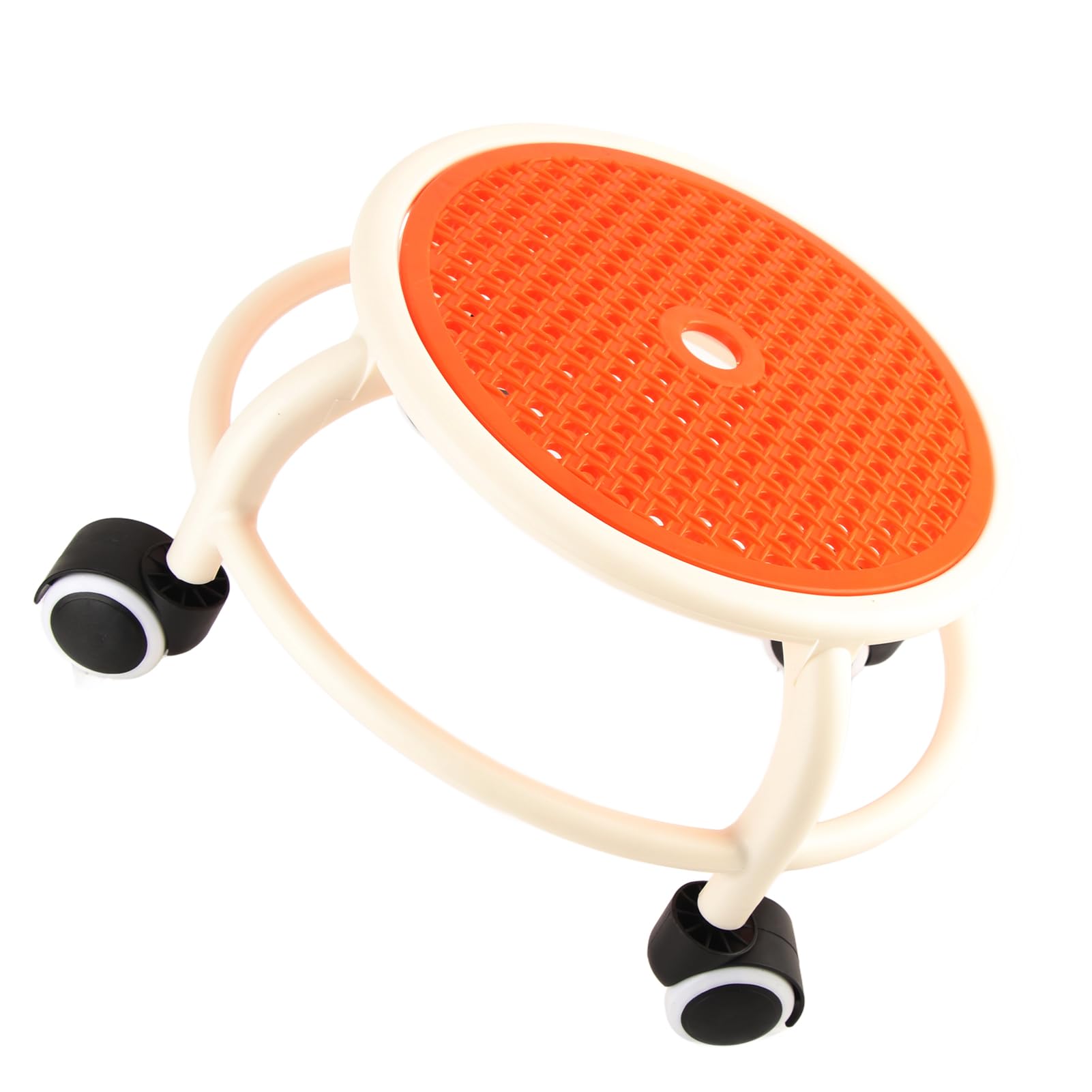 Qcwwy Drehhocker, Stilvoller, Runder, Niedriger Rollhocker für zu Hause, Atmungsaktives Design, Hohe Tragfähigkeit, Kunststoff (ORANGE)