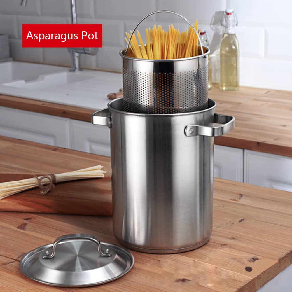 Olla de espárragos de acero inoxidable 304, olla de vapor de 4,3 L, olla para patatas fritas con cesta colador y tapa, apta para lavavajillas de inducción eléctrica de gas