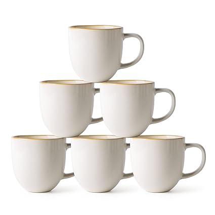 AmorArc Coffee Mugs Set of 6,12oz Ceramic Coffee Mugs for Man, Woman, Dad, Mom, Modern Coffee Mugs with handle for Latte/Cappuccino/Milk/Cocoa/Tea. Dishwasher&Microwave Safe, White-Reactive Glaze