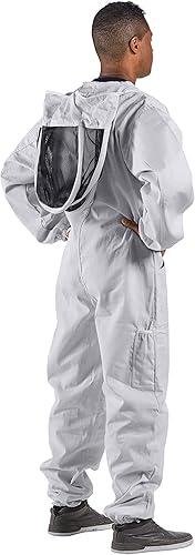 Miniatura 4 de Bees & Co U74 Traje de apicultor de algodón natural con velo de esgrima, XXL, blanco cristal