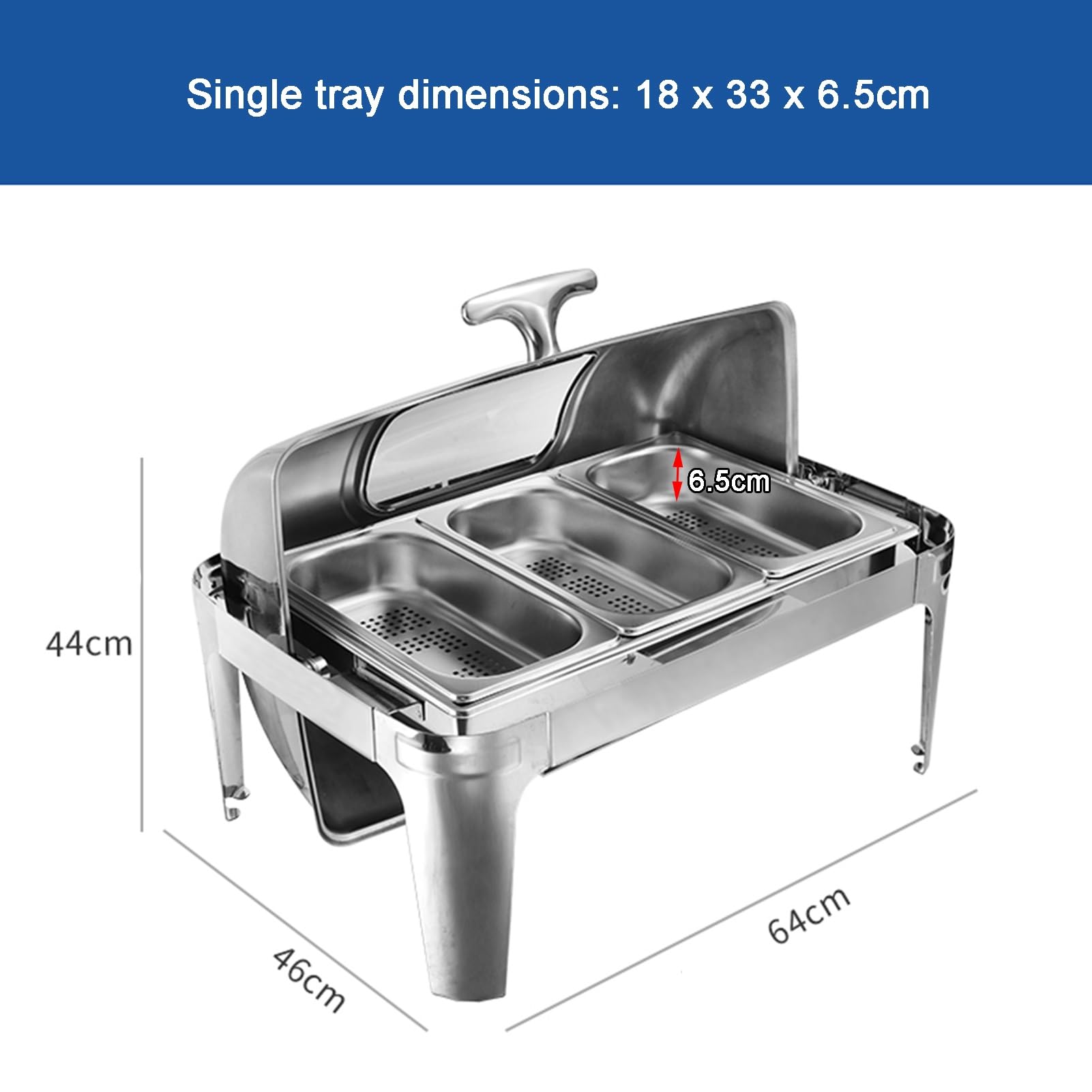 Set da buffet per scaldavivande, vassoio espositivo per servire cibo con coperchio a rullo, scaldavivande in acciaio inossidabile per feste, contenitore da banco per hotel e matrimoni (argento-B, 6,5