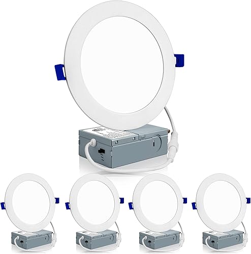 Meconard Paquete de 4 luces LED empotrables ultrafinas de 6 pulgadas 3000 K4000 K5000 K seleccionables regulables de 12 W  110 W 1050 LM luces