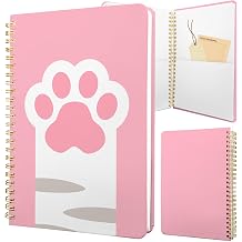 Cute Spiral Notebook Journal A5 6x9 Note Book with Pocket, Cat Paw