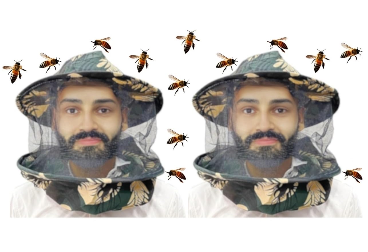 Bee Veil | Bee Cap | Beekeeping Veil | Beehive Veil | Veil Bee | Head Net Cap with Gloves Beekeeping, Bee Keeper Hat (Pack of 2 Honey Bee Cap)