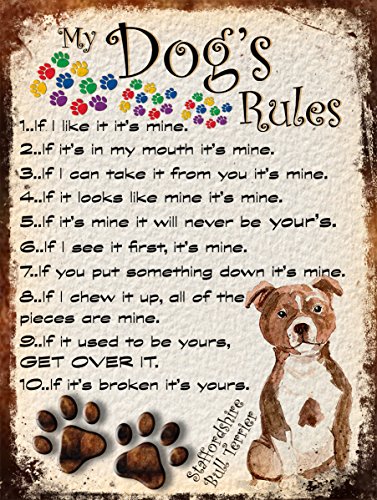 Shawprint Limited MY DOG'S RULES RETRO STYLE METAL TIN SIGN/PLAQUE DOG BREEDS 8" x 6" (STAFFORDSHIRE BULL TERRIER)