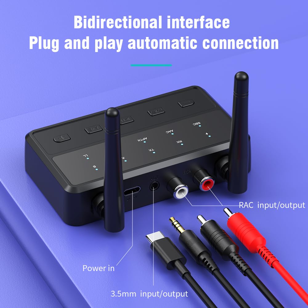 Szyafei 5.4 Bluetooth TV Home Stereo Bluetooth Headphones Transmitter Receiver, aptX Low Latency HD Receiver for Home Stereo, Wireless Audio Adapter, Volume Control, AUX/RCA Input for TV Speakers PC