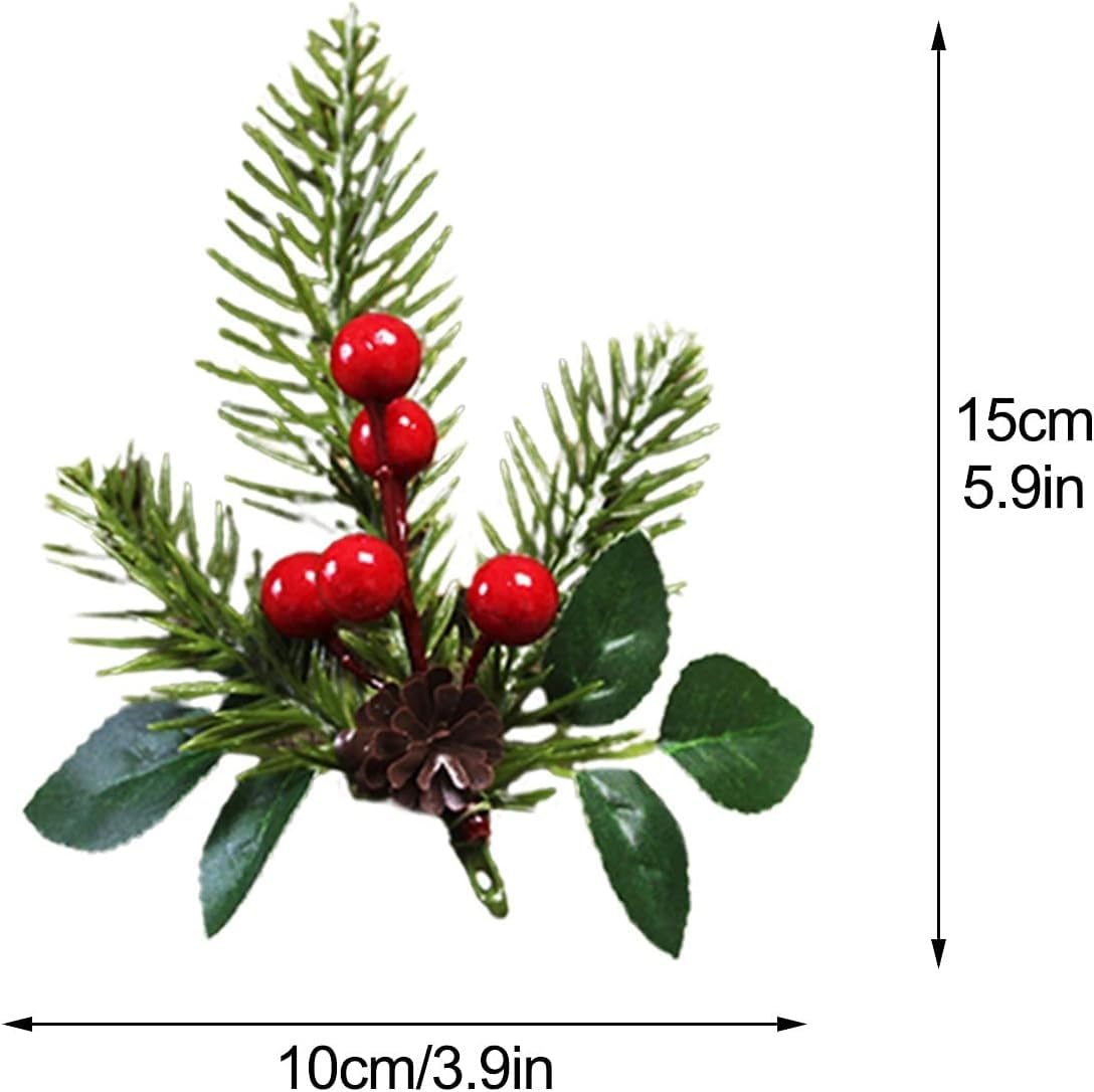 Künstliche Tannennadeln Zweige, Weihnachtskiefer, Künstliche Kiefernnadeln, 20 Stück 5,9 Zoll weihnachtliche rote Beeren