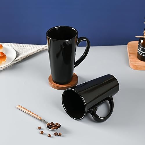 Miniatura 7 de Tazas de café altas de cerámica embudo negro de 16 onzas para café, té, cacao, café con leche, juego de 4 (negro)