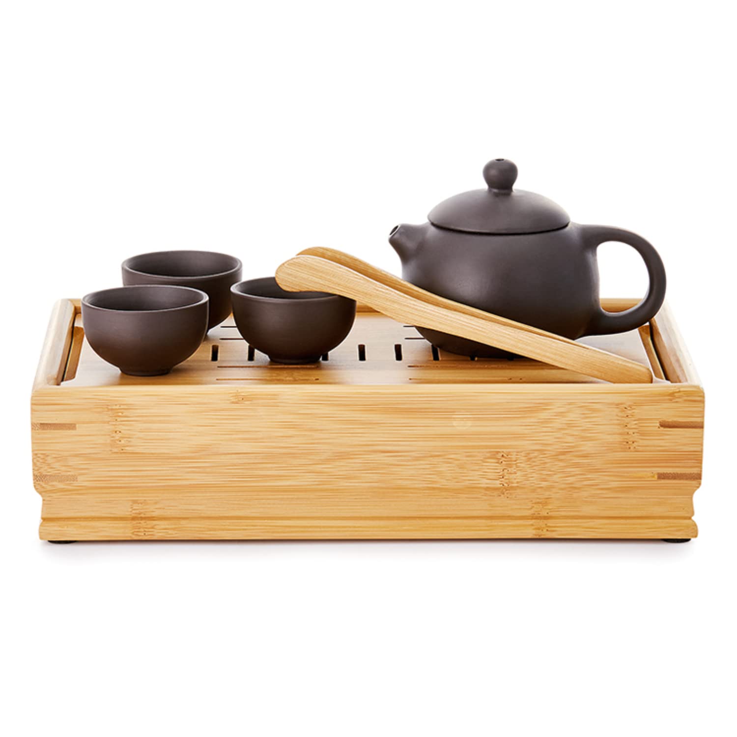 ChaKult | Zestaw do herbaty Zhong | Chiński zestaw do herbaty z porcelany i drewna | Ręcznie robiony chiński serwis do herbaty Zestaw do herbaty 1 czajniczek + 3 filiżanki | Zestaw do herbaty Kung Fu