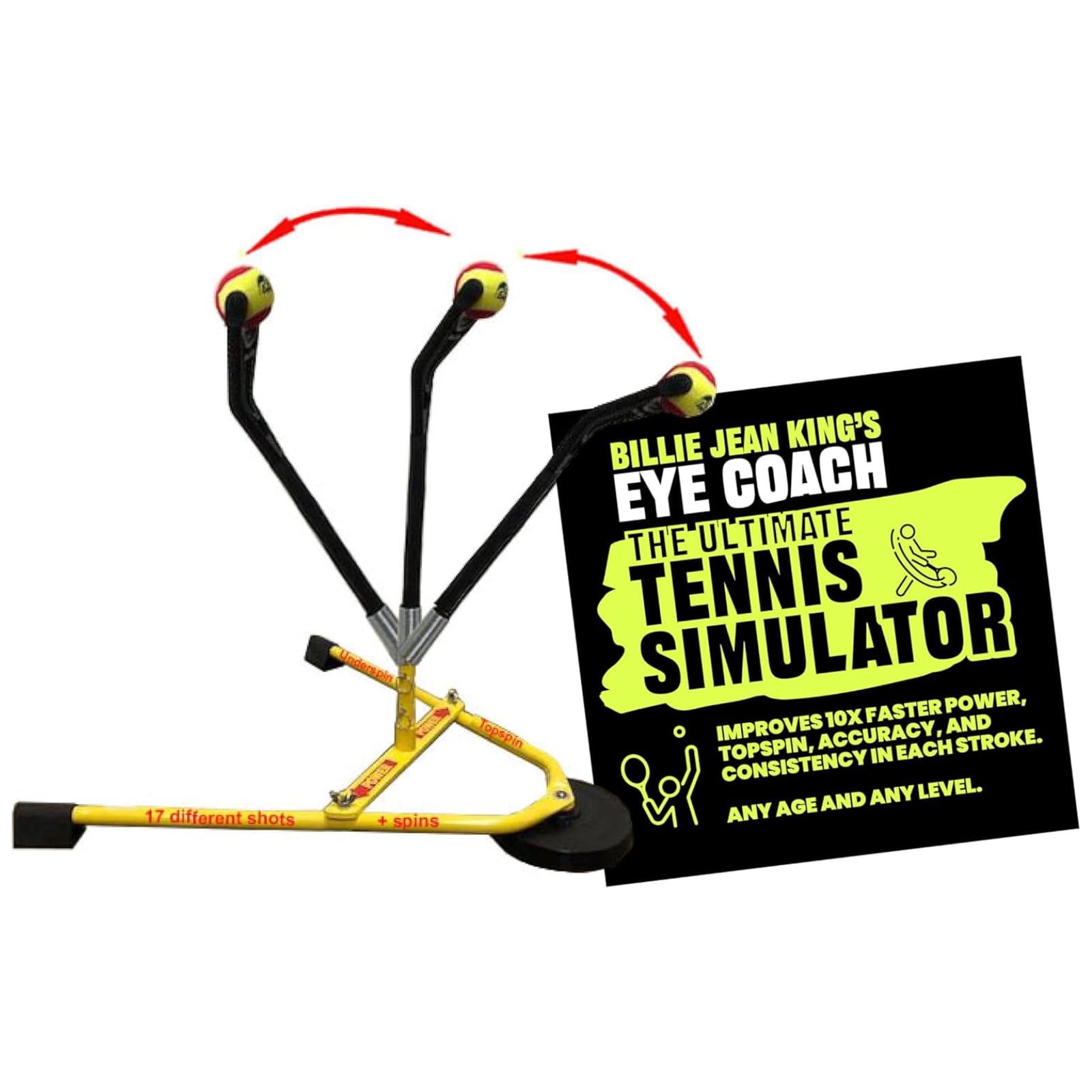 BILLIE JEAN KING'S Eye Coach Tennis Training Aid - Practice on a Moving Ball in Your Own Home, No Court Needed, No Ball Pickup - Junior, Pro, and Family Models, for Kids, Adults