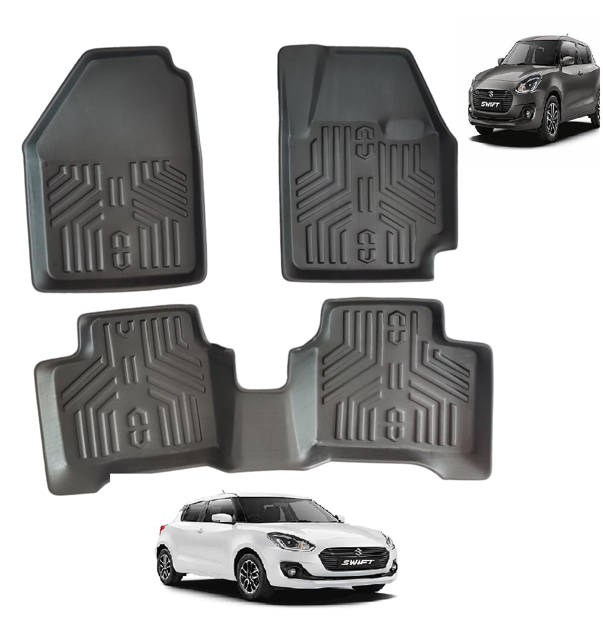 Auto fix Custom Fit Car Foot Mat Custom fit Compatible with Swift 18 Anti Skid, Easy to Clean with Water Wet Cloth (Black,Set of 3 pcs)