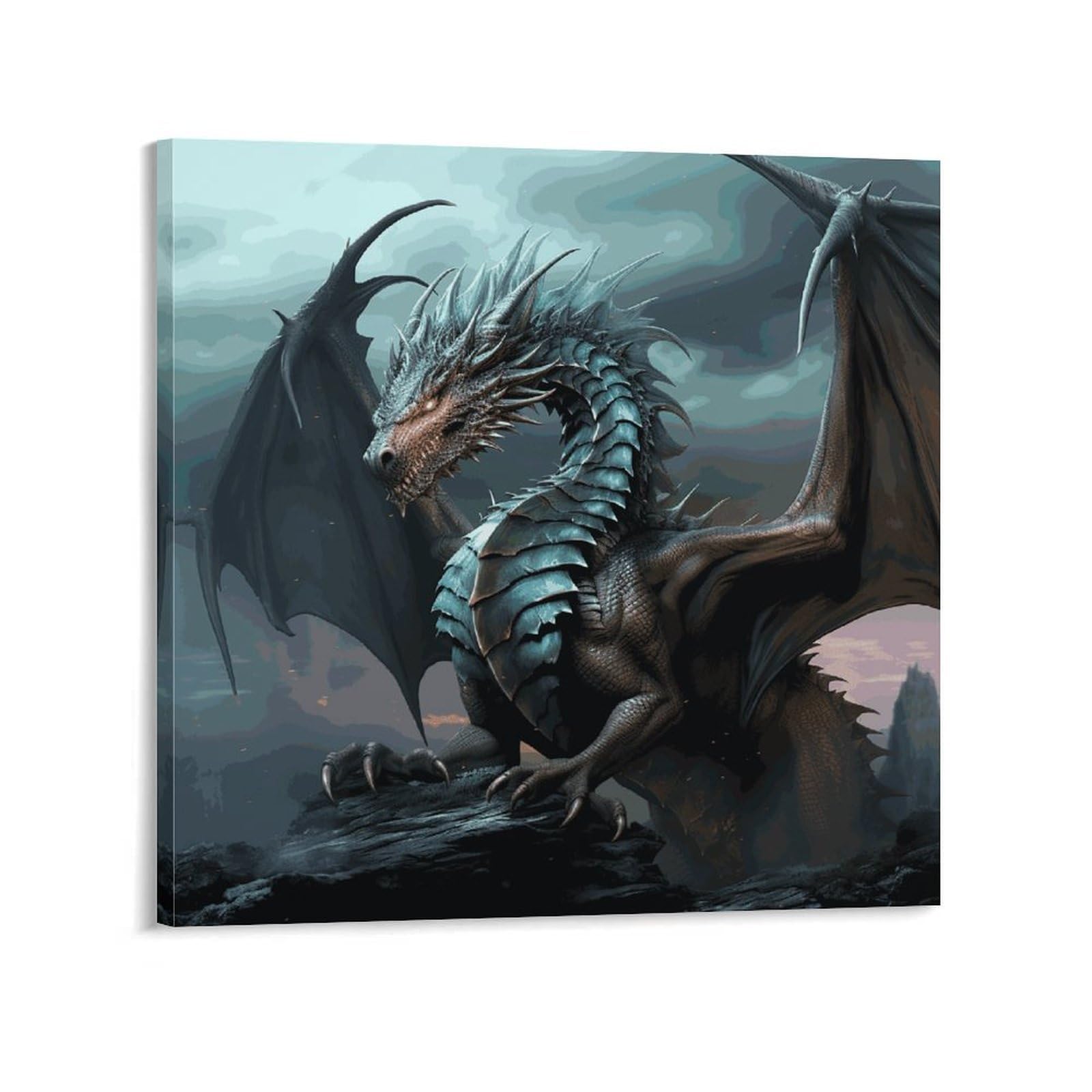 KLOPH Cool Dragon Canvas Wall Art for Living Room 08x8inch Modern Artwork Painting for Bathroom Hanging Canvas Prints Aesthetic Wallart for Bedroom Kitchen Office Wall Decor