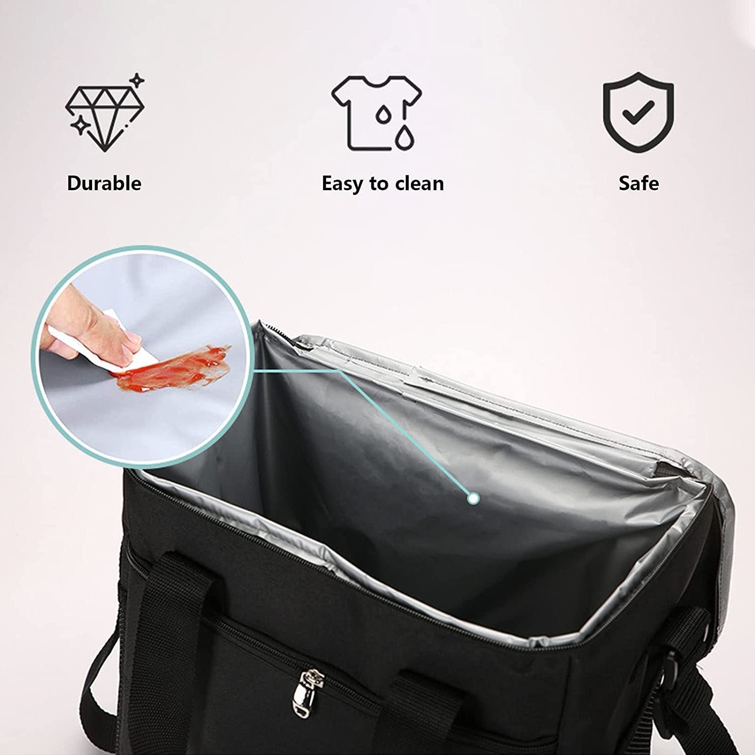 Bolsa de almuerzo plegable con aislamiento, ligera, portátil, bolsa de almuerzo reutilizable con correa ajustable para el hombro, 2 bolsillos laterales de malla para viajes de camping en la playa