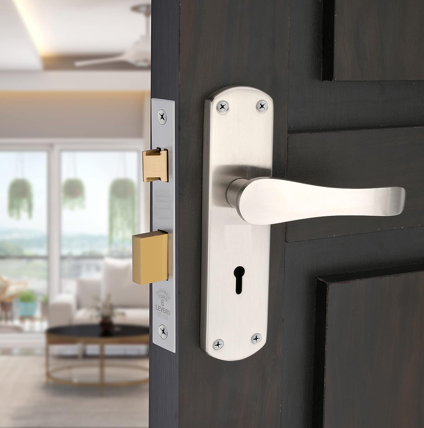 Heavy Duty Door Lock – Bathroom Door Lock/Mortise 8inch Keyless Plate Handle Set for Home/Bathroom/Store Room/Balcony/Office with Baby Latch (Brass Antique & PVD Silver)-image-28