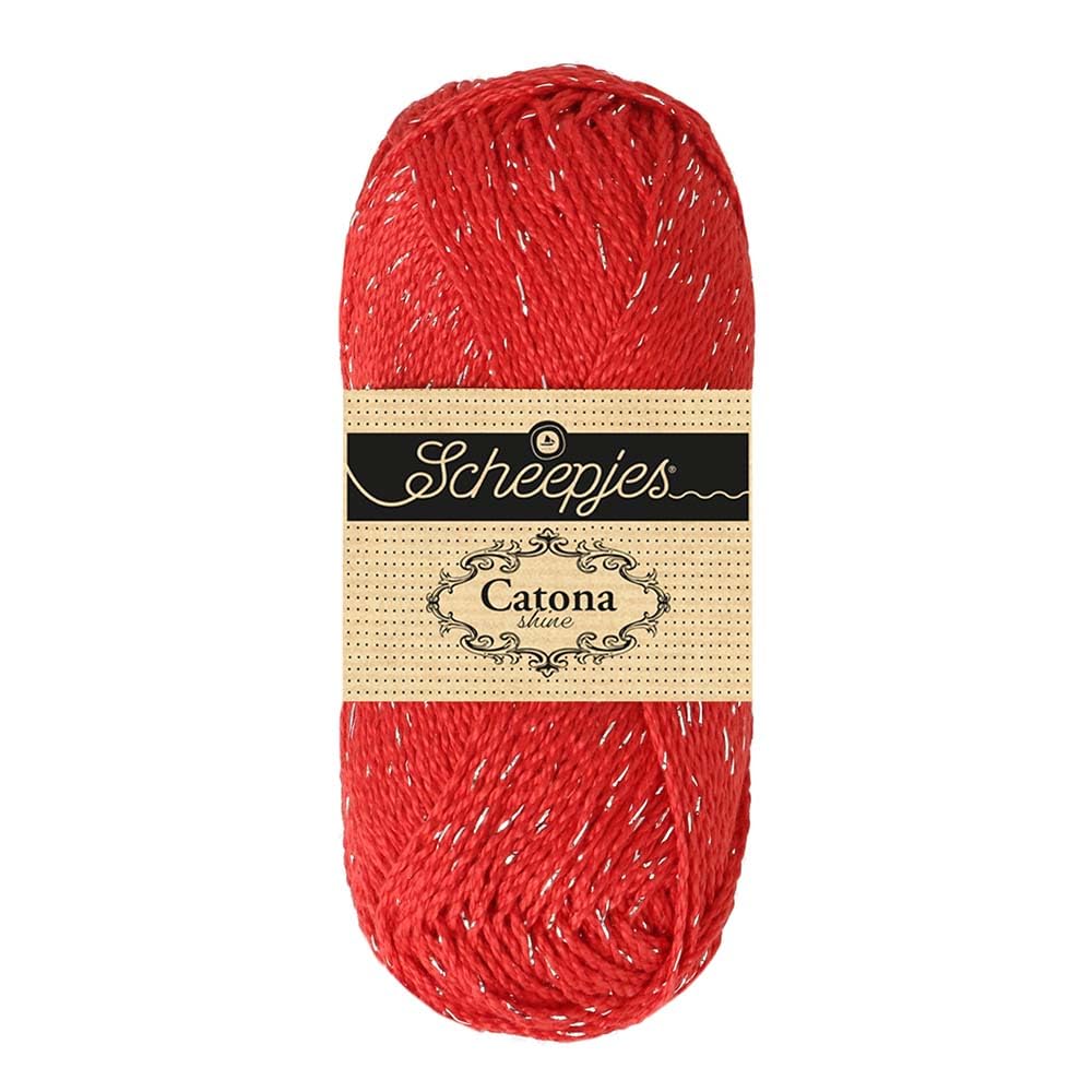 Scheepjes Catona Shine 1x50g - 115-S Hot Red - Silver, Cotton and Metallic Yarn