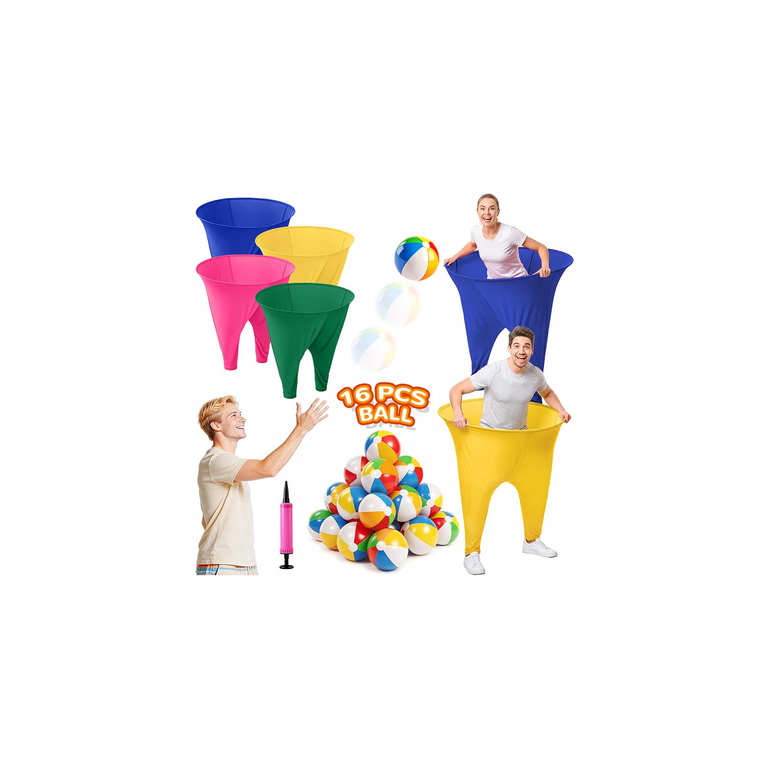 Granny Pants Game 4 PCS Grandma Pants Outdoor Game Ring Toss Game Set Granny Pants Yard Game with 16 Bouncy Balls and 1 Air Pump (Random Colors) for Family Gatherings Birthday Parties