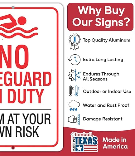 Miniatura 2 de Metal Sign-No Lifeguard on Duty, Swim At Your Own Risk- Use IndoorOutdoor - Water Safety Notice Hazard Awareness Sign, For Beaches, Rivers, Lakes,