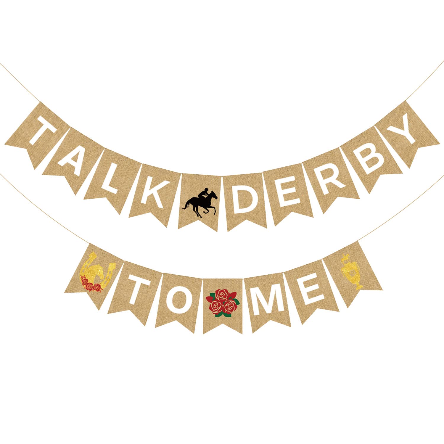 PTFNY Burlap Talk Derby to Me Banner Kentucky Derby Horse Racing Decoration Rose Party Supplies for Kentucky Derby Day Party Fireplace Mantle Decor