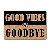 Funny Doormat for Front Door - 23.6x15.7 Inch Non-Slip Welcome Mat with 'Good Vibes Or Goodbye' Design - Durable Indoor/Outdoor Entryway Rubber Mat
