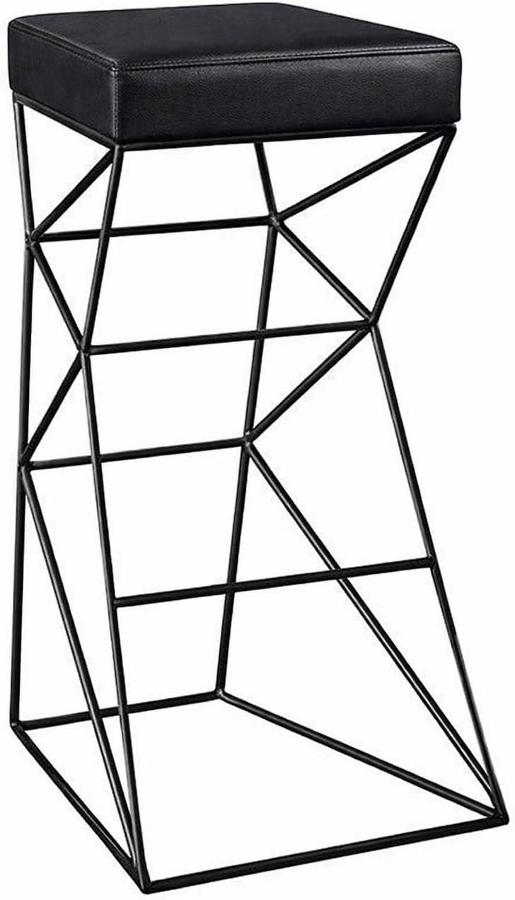 58093 Modern Bar Stool/Breakfast Stool/High Stool/Metal Structure with Cushioned seat Seat - for Coffee Shop - Kitchen - Restaurant -Bar - Home Etc. Metal Bar Chair - Black