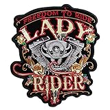 OYSTERBOY Large 10.5 x 11.8 inch Lady Rider Freedom to Ride with Roses Bikers Motorcycle Rider 100% Embroidered Decorative Applique Iron on/ Sew On Patch