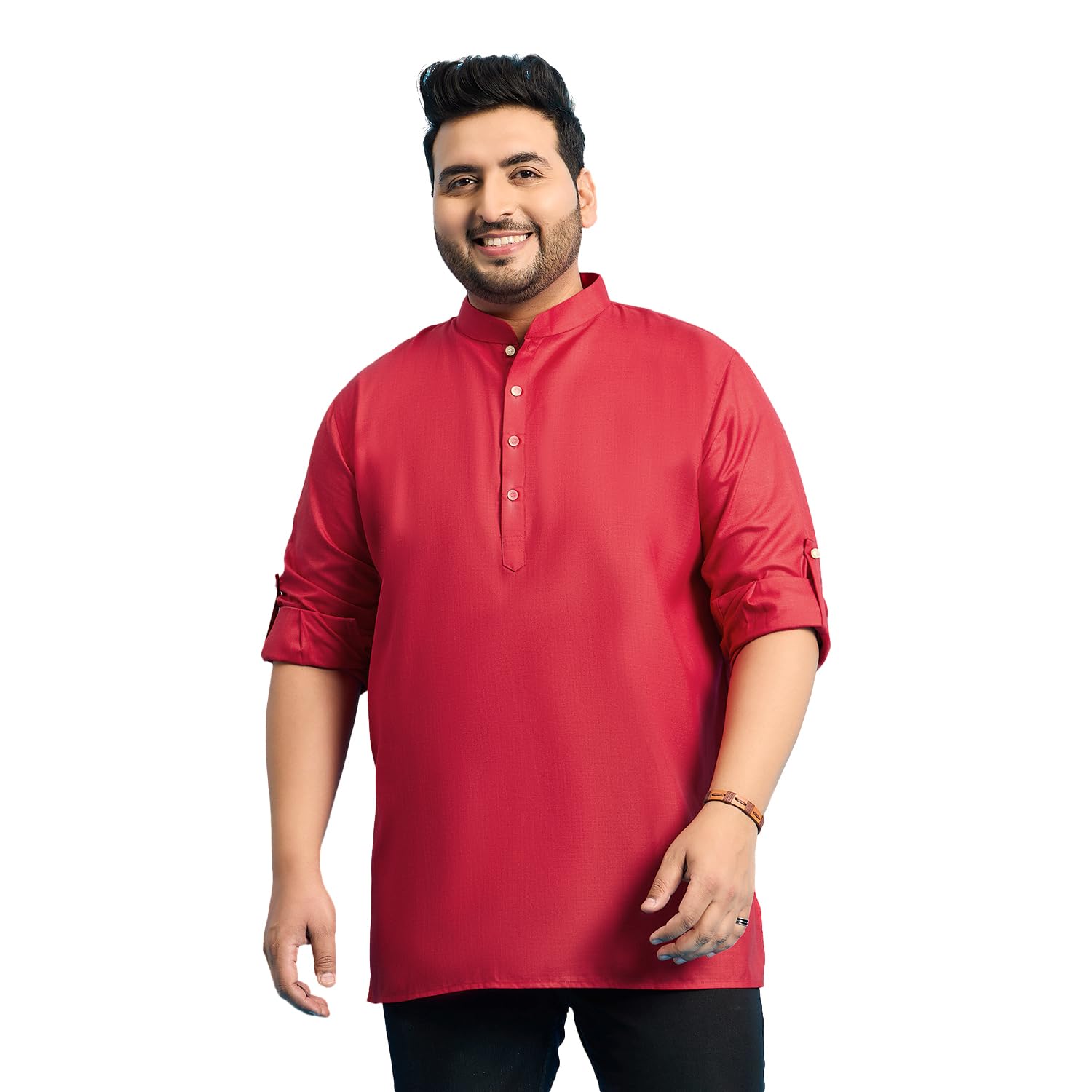 Bigbanana Plus Size Men's Regular Fit Solid Short Kurta (Pollan-Red,Red,7Xl)