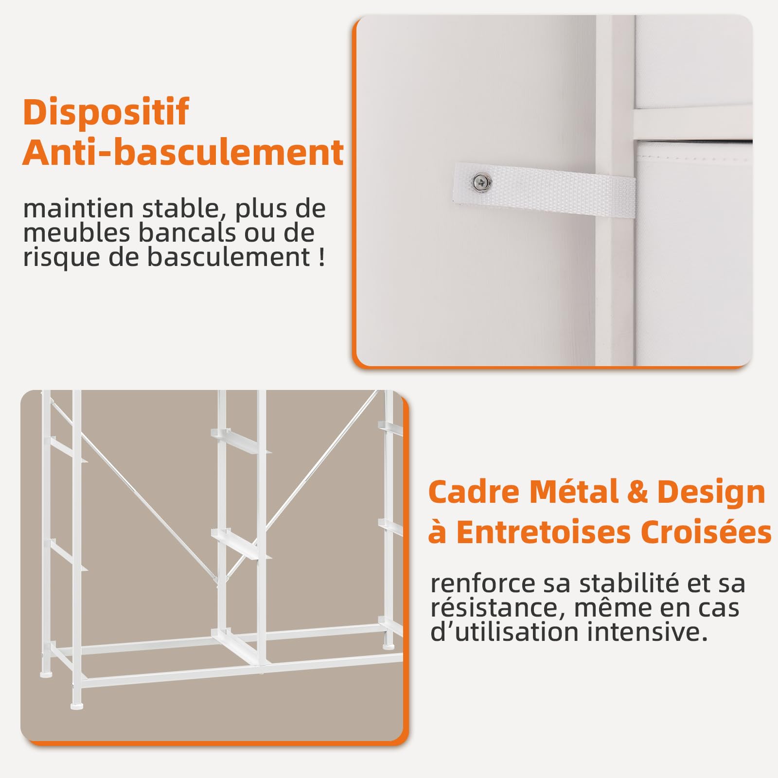 Somdot Commode Chambre, Meuble en Tissu avec Cadre en Acier, Tour de Rangement pour Adult Salon Couloir Entrée, 30P x 80L x 93H (8 Tiroirs), Blanc